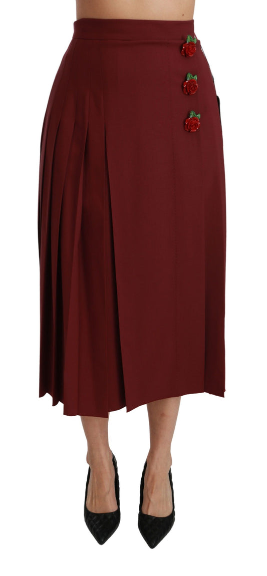 Roter, plissierter Maxi-Wollrock mit hoher Taille