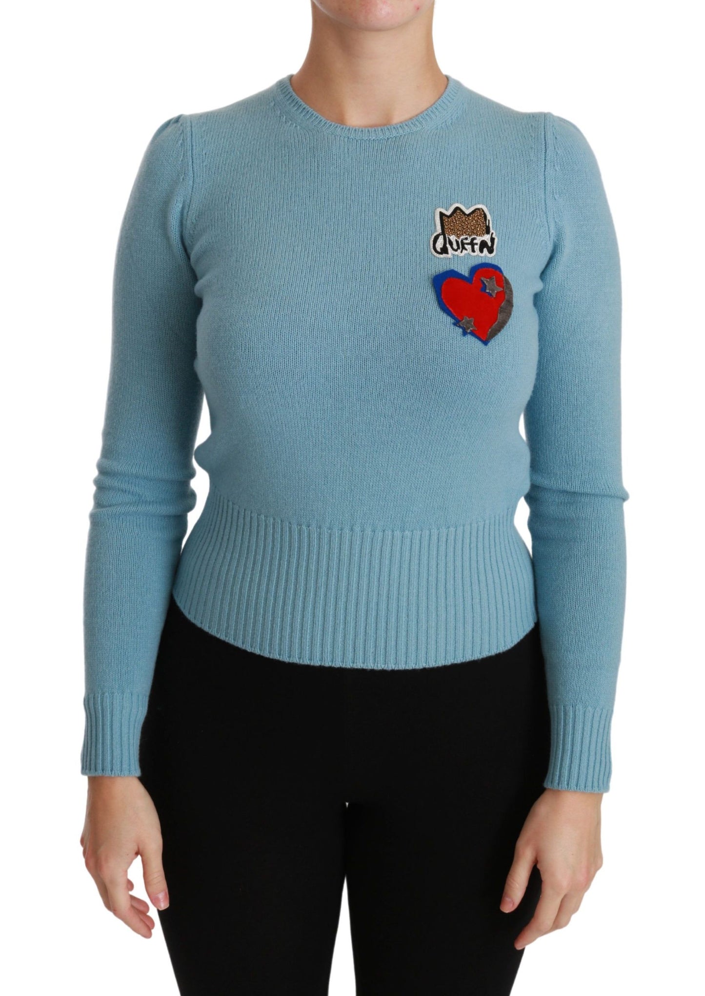 Maglione pullover con cuore regina in lana blu