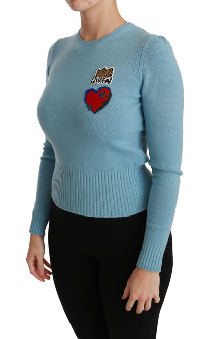 Maglione pullover con cuore regina in lana blu