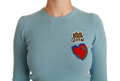 Maglione pullover con cuore regina in lana blu