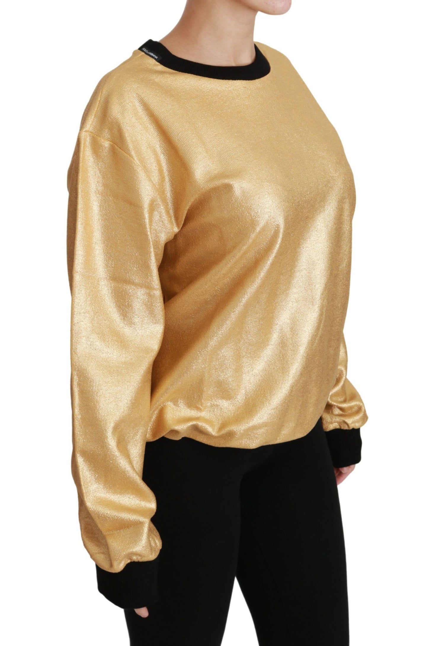 Goldfarbener Pullover mit Rundhalsausschnitt aus Baumwolle