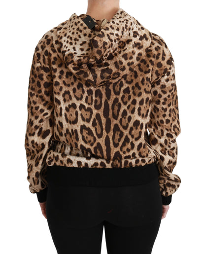 Brauner Ayers-Leopardenpullover mit Kapuze und Nieten