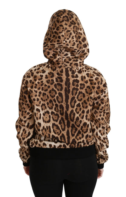 Brauner Ayers-Leopardenpullover mit Kapuze und Nieten