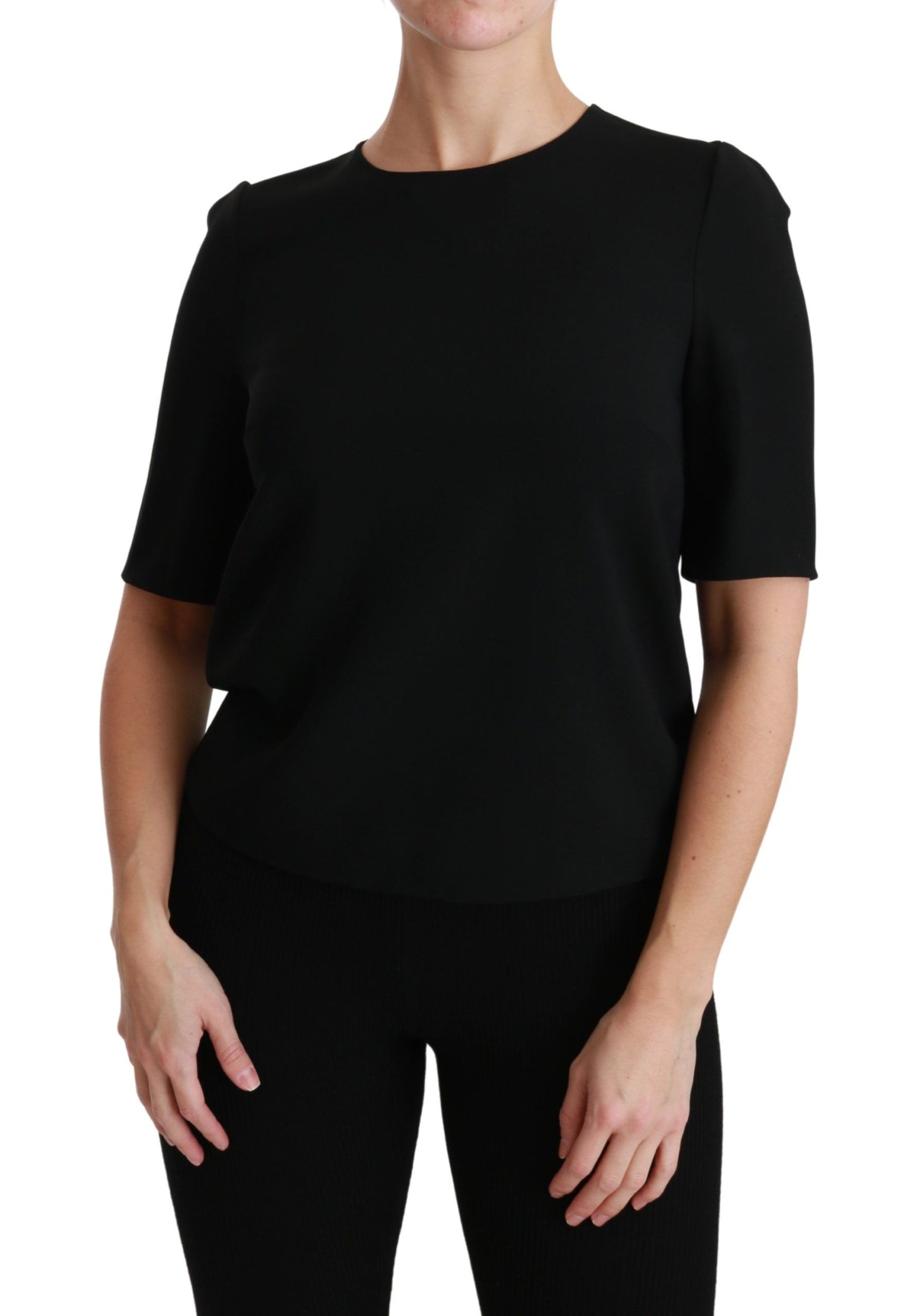 Schwarze, kurzärmlige, lässige Stretch-Bluse