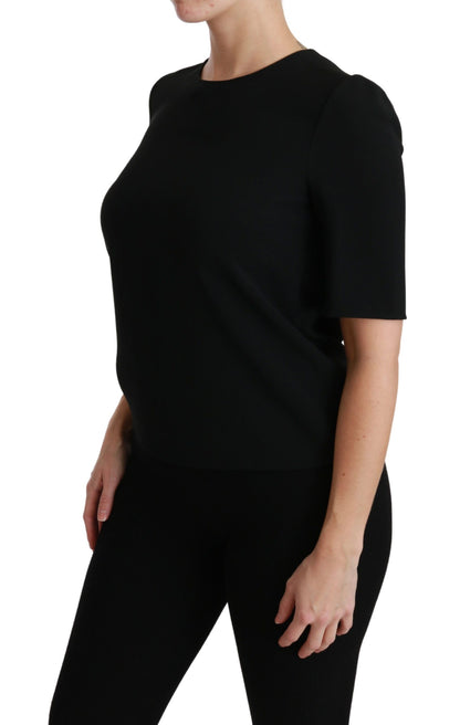 Schwarze, kurzärmlige, lässige Stretch-Bluse