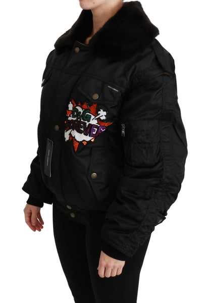 Dolce &amp; Gabbana Elegante schwarze Bomberjacke mit abnehmbaren Details