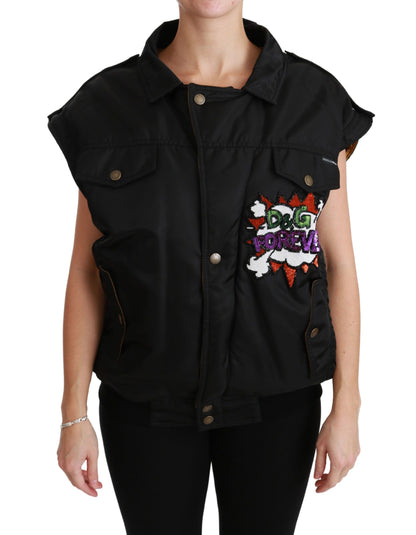 Dolce &amp; Gabbana Elegante schwarze Bomberjacke mit abnehmbaren Details