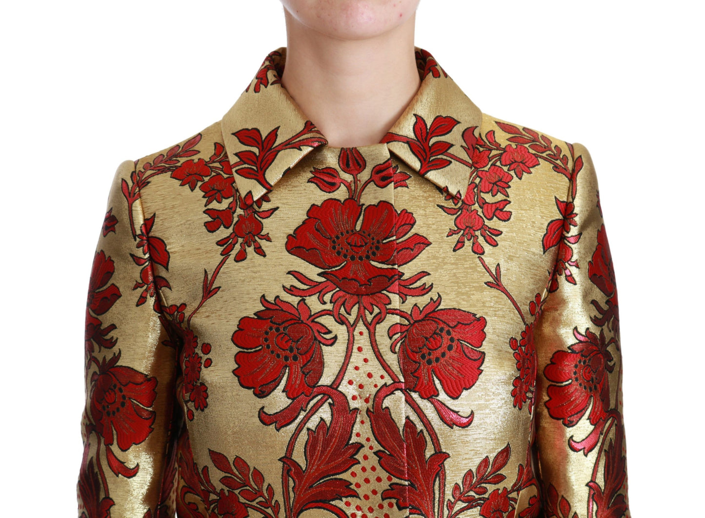 Dolce &amp; Gabbana – Eleganter Trenchcoat aus goldenem Blumenbrokat