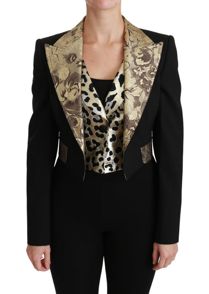 Veste en laine noire avec gilet et blazer en jacquard