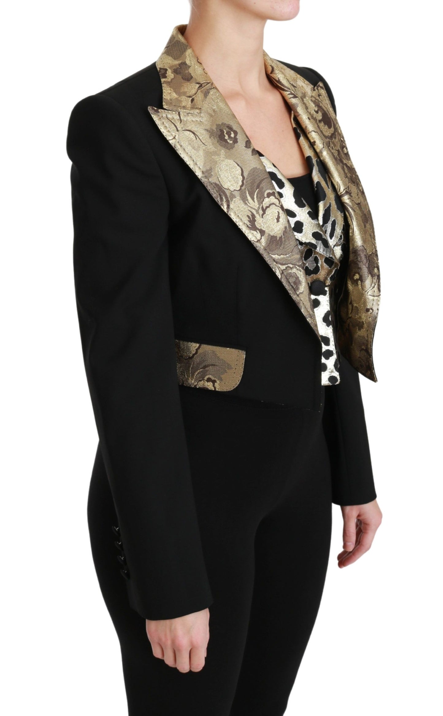 Veste en laine noire avec gilet et blazer en jacquard