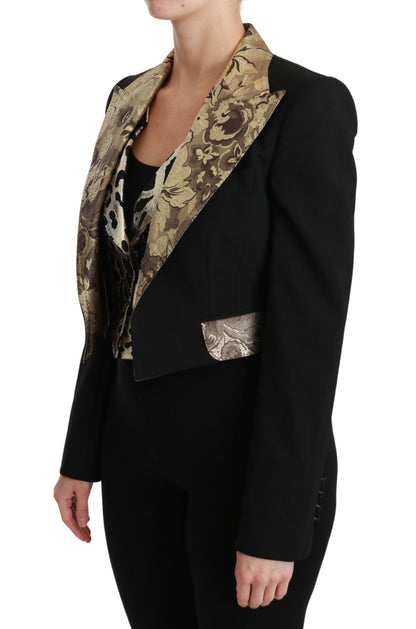 Veste en laine noire avec gilet et blazer en jacquard