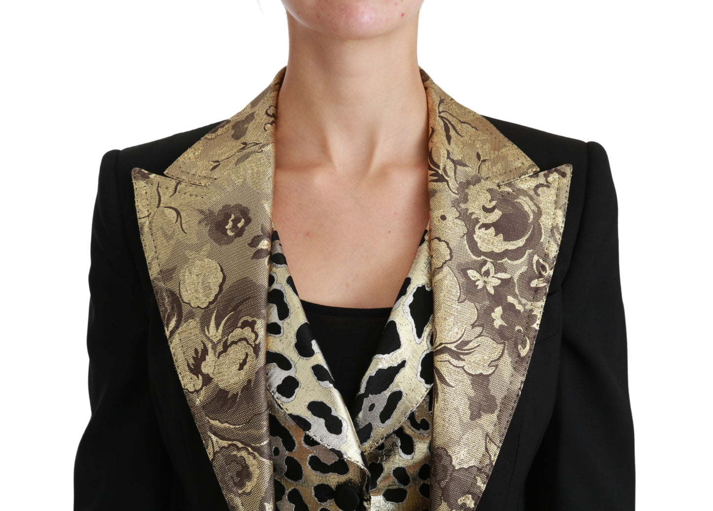 Veste en laine noire avec gilet et blazer en jacquard