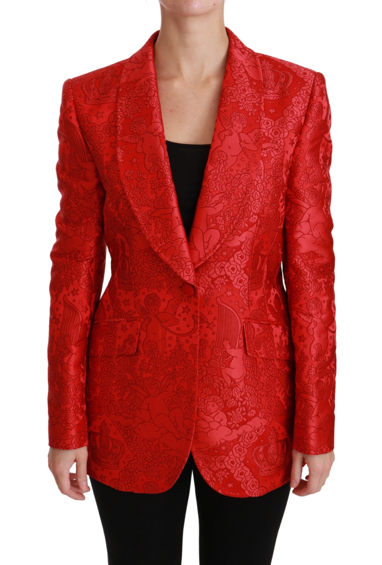 Roter Blazer mit floralem Engelsmuster von Dolce &amp; Gabbana