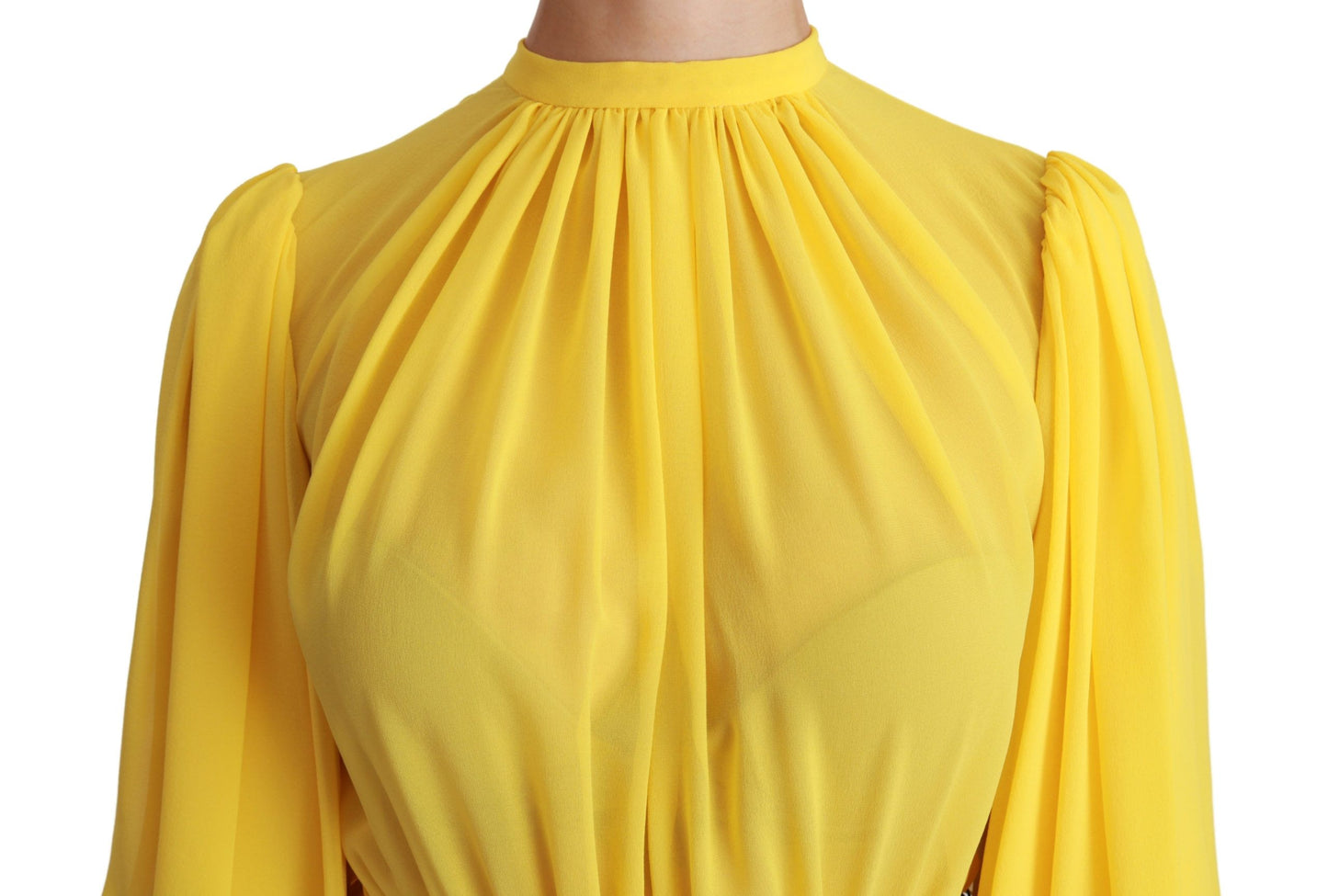 Mini-robe trapèze plissée jaune 100% soie