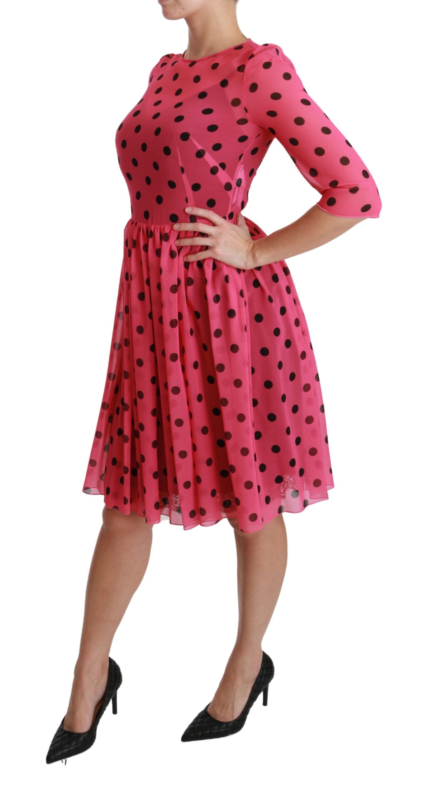 Dolce & Gabbana Elegant Polka Dot A-Line Knee Length Dress