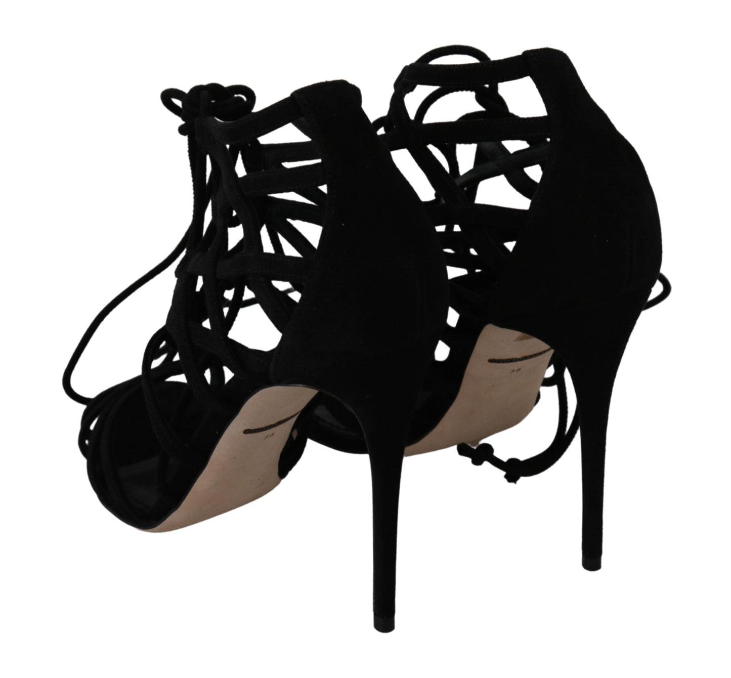 Schwarze Stiletto-Schuhe mit Wildlederriemen und Sandalen