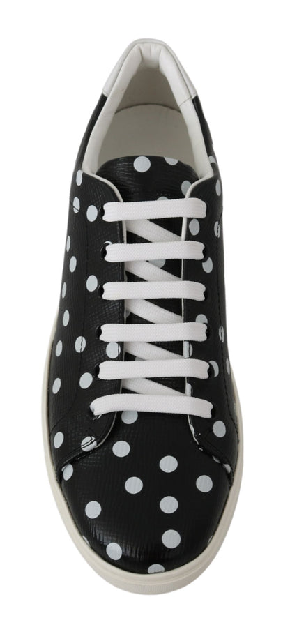 Scarpe sneakers in pelle nera a pois