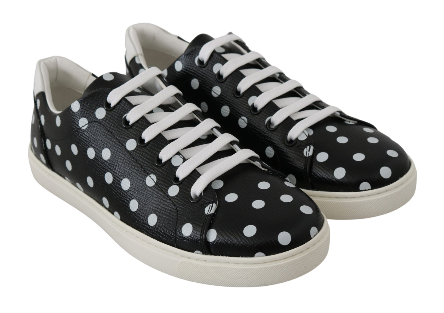 Scarpe sneakers in pelle nera a pois