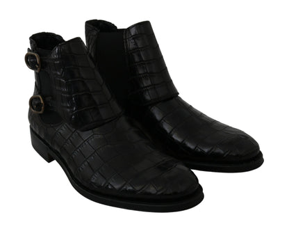 Chaussures derby en cuir de crocodile noir