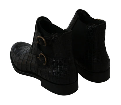 Chaussures derby en cuir de crocodile noir