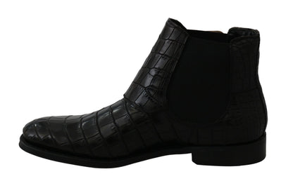 Chaussures derby en cuir de crocodile noir