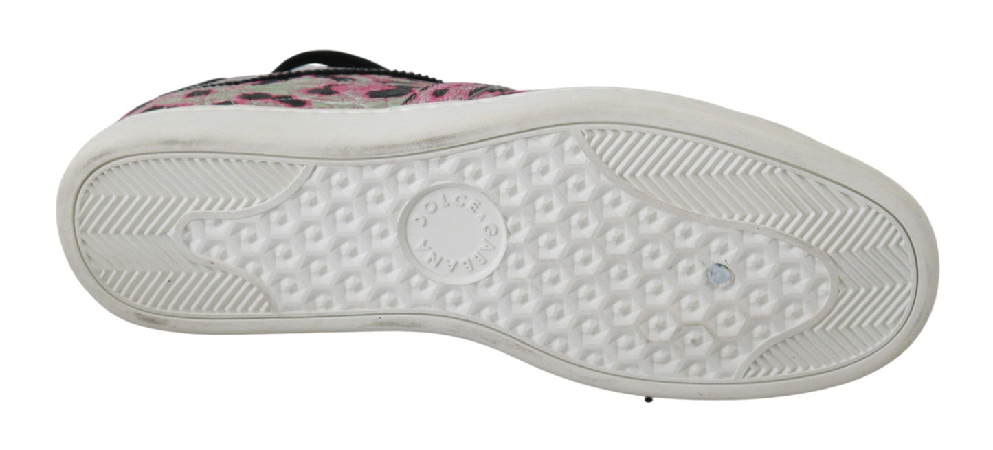 Sneakers piatte in pelle da allenamento con stampa leopardata rosa