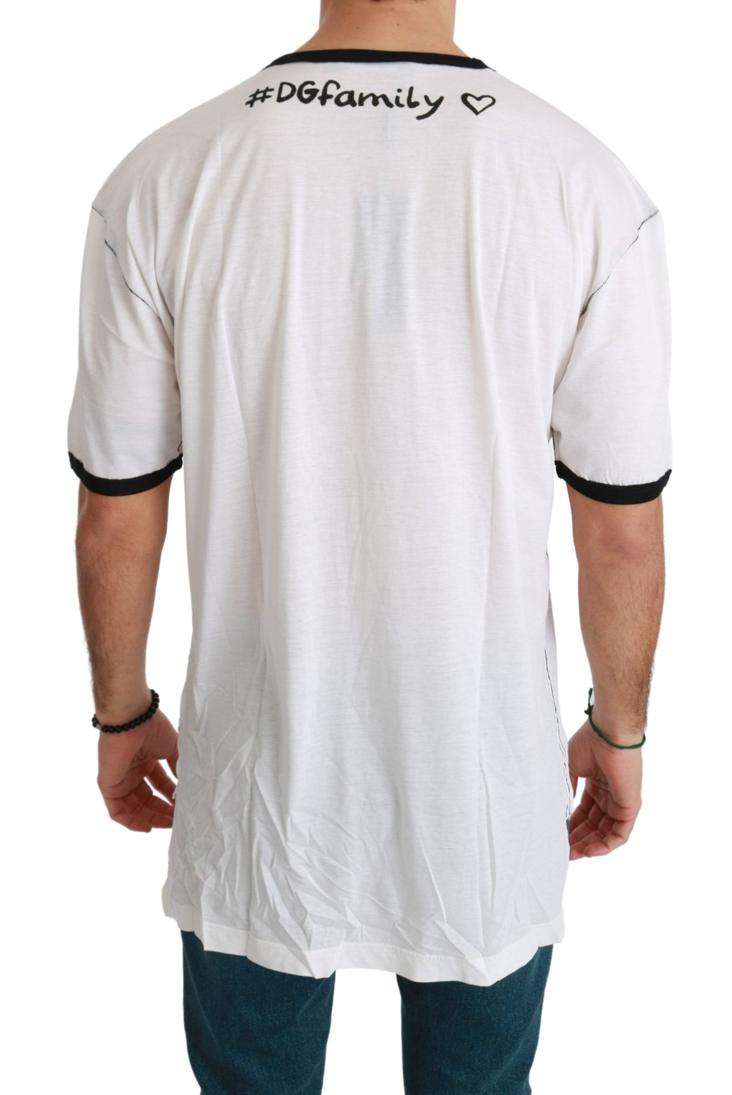 T-shirt en coton blanc imprimé #dgfamily pour hommes