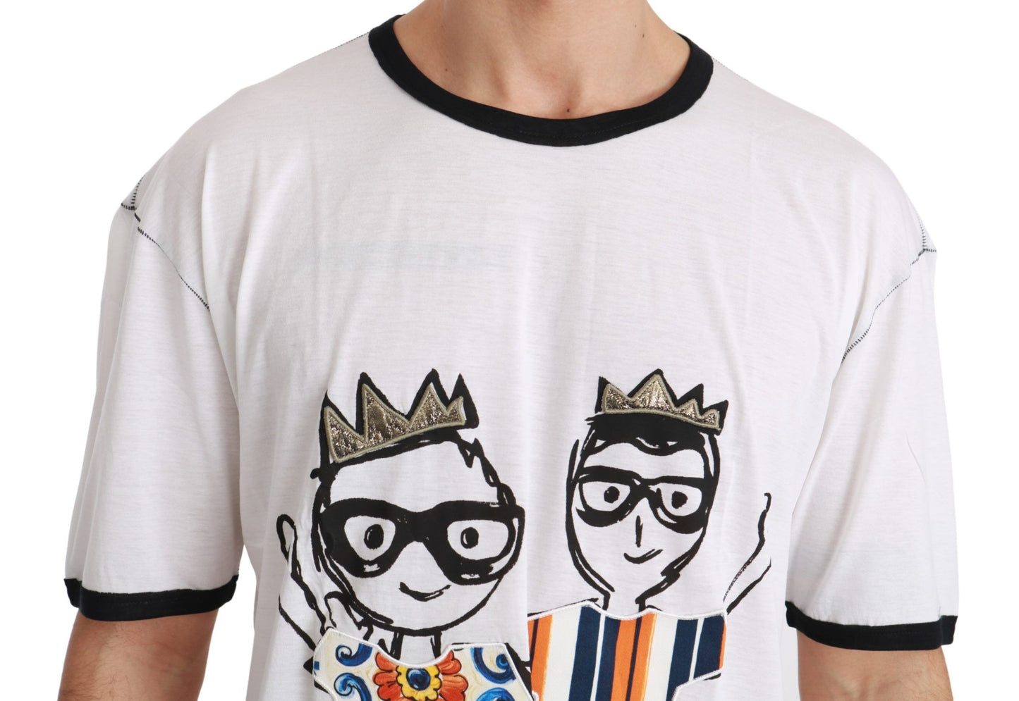 T-shirt en coton blanc imprimé #dgfamily pour hommes