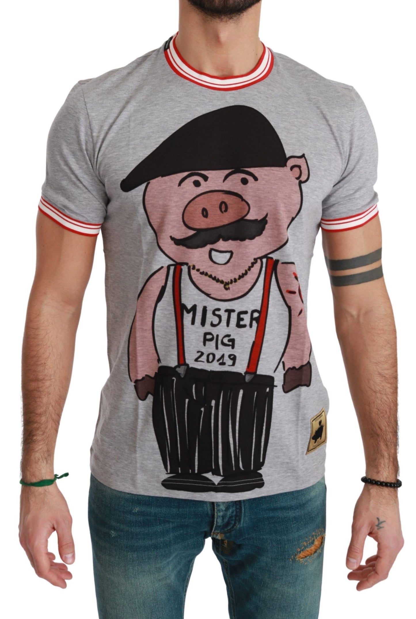 T-shirt Gris Coton Top 2019 Année du Cochon