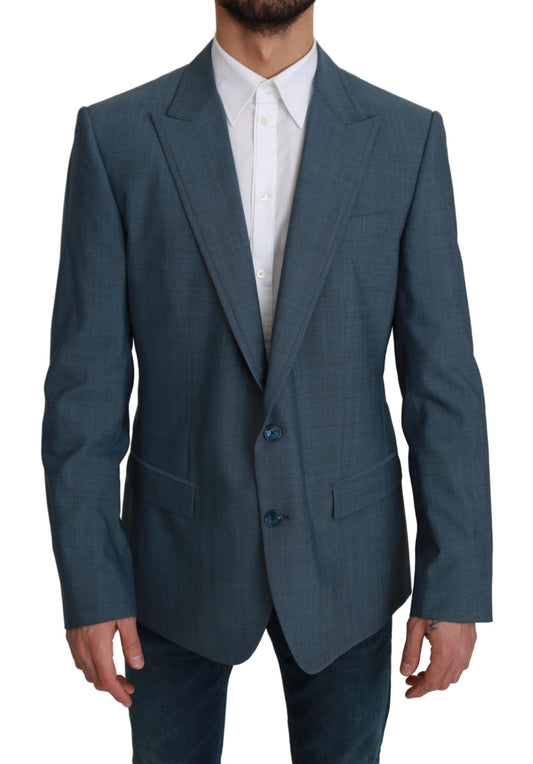 Blazer formel bleu en laine à simple boutonnage