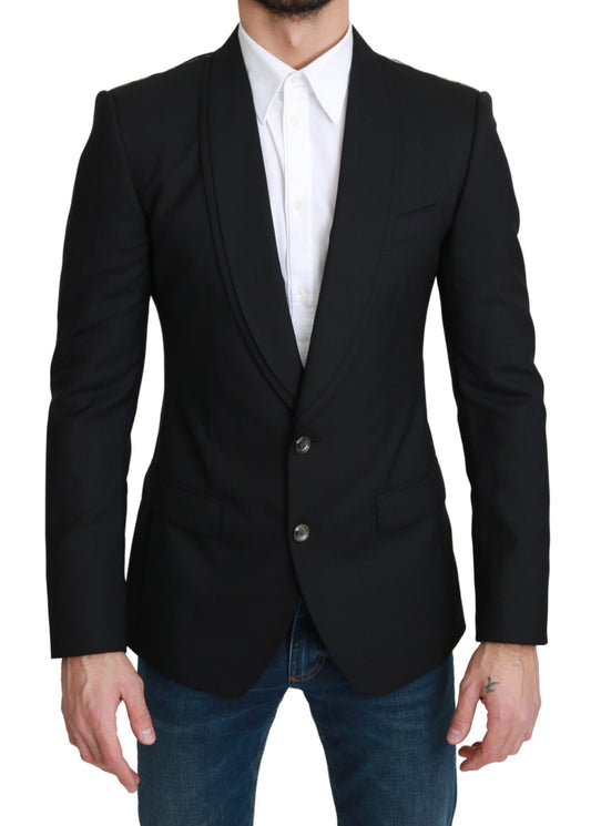 Blazer formel noir en laine à simple boutonnage