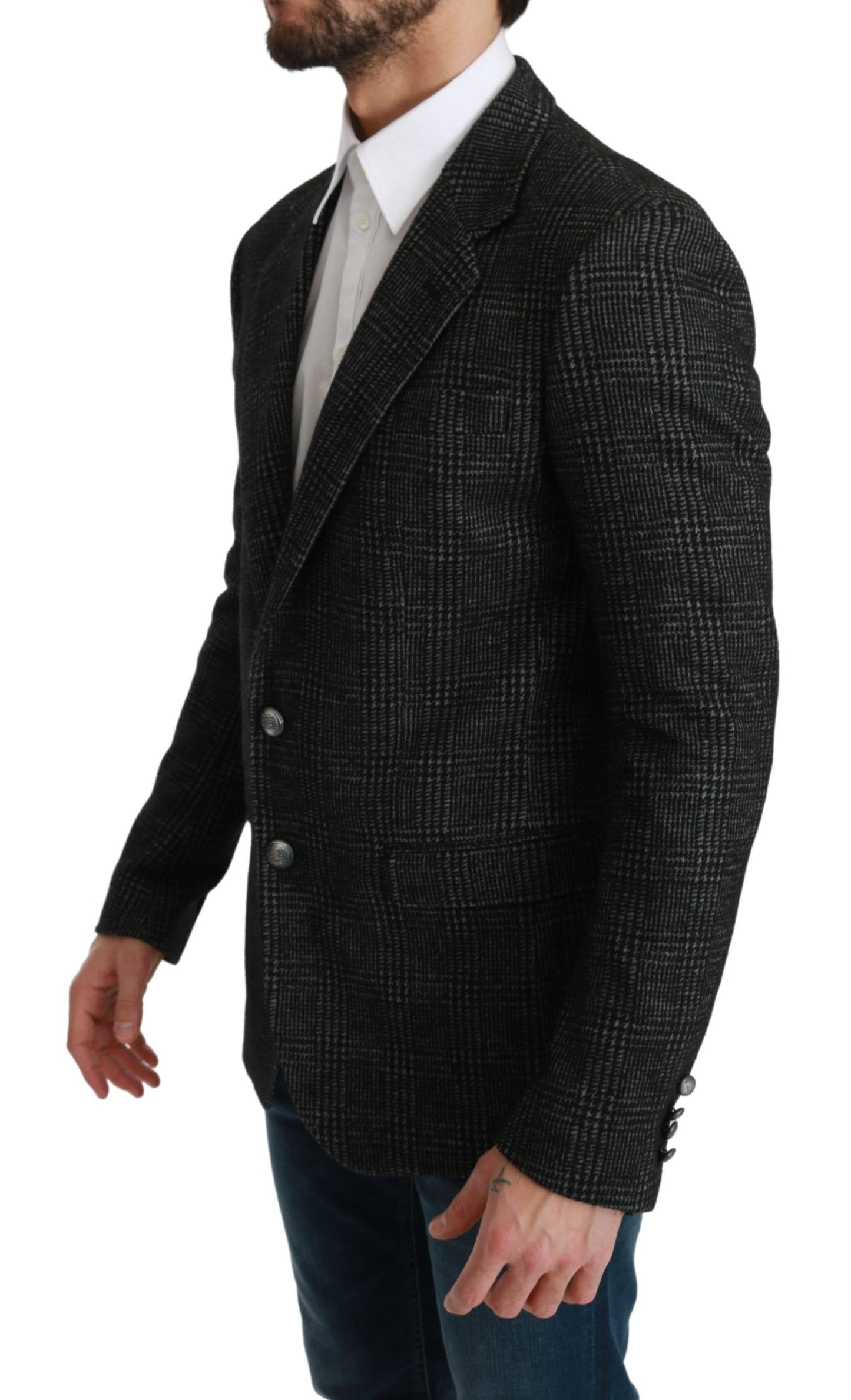 Blazer da giacca slim fit a quadri scozzesi grigi