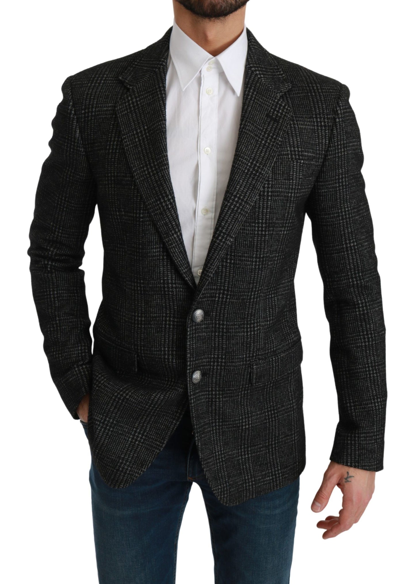 Blazer da giacca slim fit a quadri scozzesi grigi