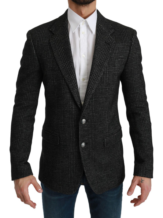 Grau karierter Slim-Fit-Jackenblazer mit Karomuster