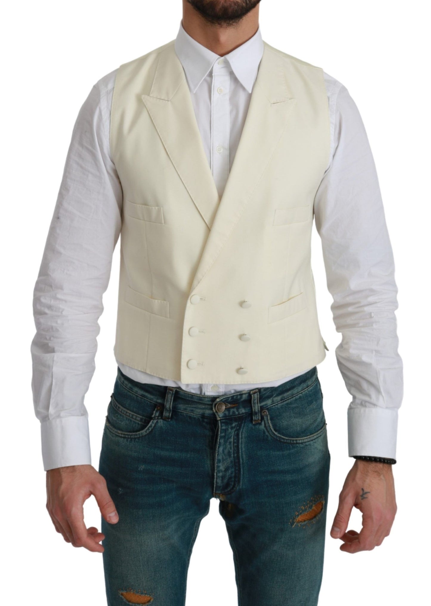 Gilet bianco formale in lana