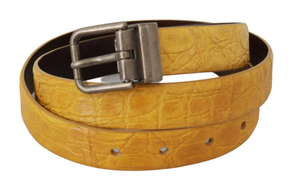 Ceinture à boucle grise en cuir de peau exotique jaune