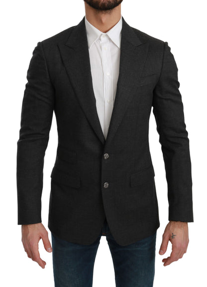 Grauer NAPOLI Slim-Fit-Jacken-Blazer aus Wolle