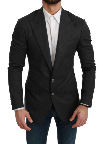 Grauer NAPOLI Slim-Fit-Jacken-Blazer aus Wolle