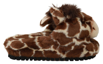 Pantoufles girafe marron, chaussures plates, sandales