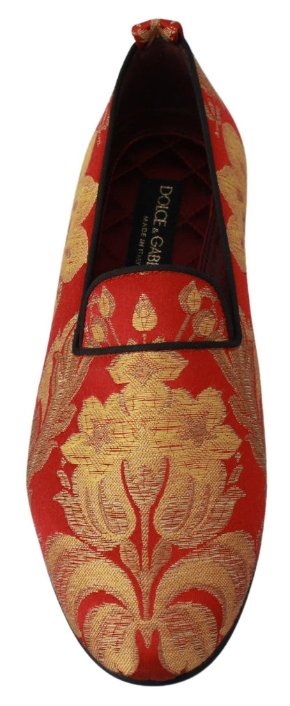 Chaussures de mocassins de pantoufles de brocart d'or rouge