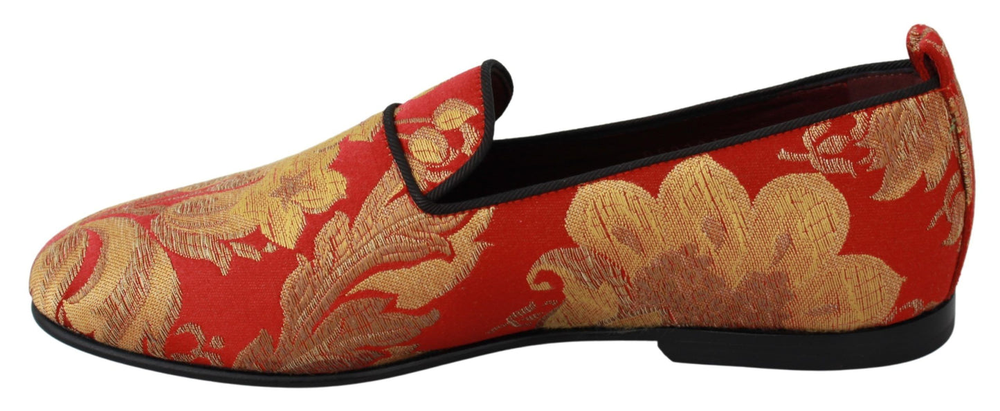 Chaussures de mocassins de pantoufles de brocart d'or rouge