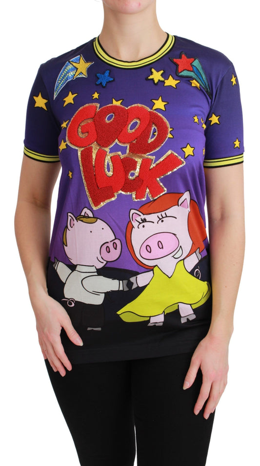 Lila YEAR OF THE PIG Top Baumwoll-T-Shirt