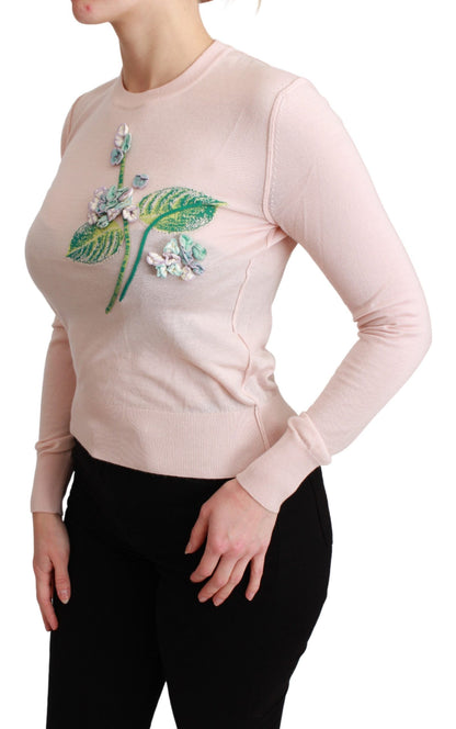 Pull en cachemire et soie fleuri rose