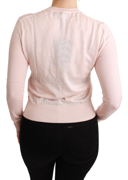 Pull en cachemire et soie fleuri rose