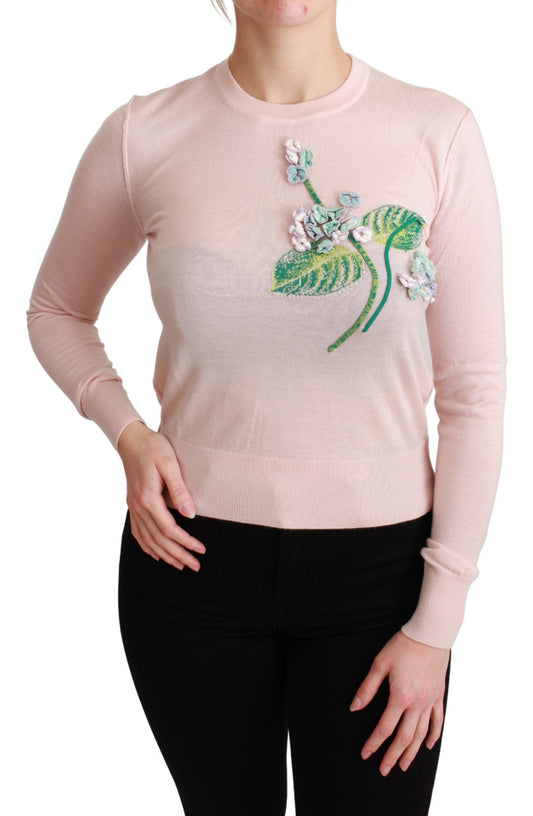 Maglione pullover in cashmere di seta floreale rosa