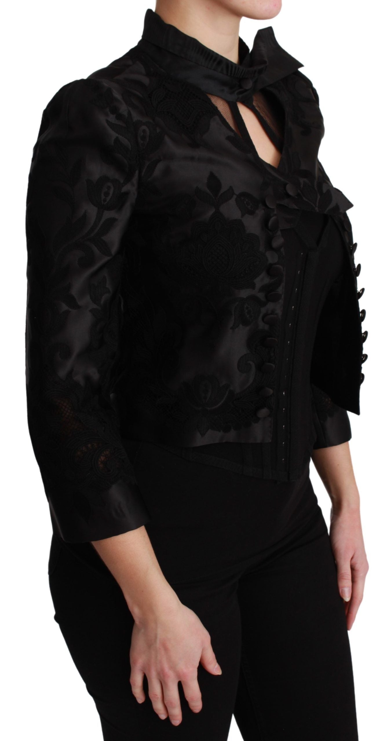 Giacca in seta blazer jacquard floreale nero