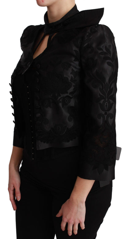 Giacca in seta blazer jacquard floreale nero