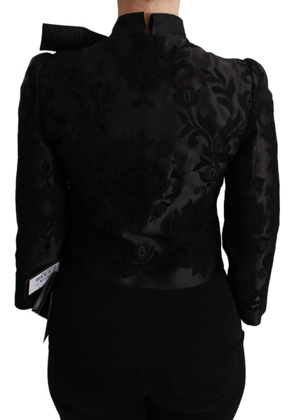 Giacca in seta blazer jacquard floreale nero