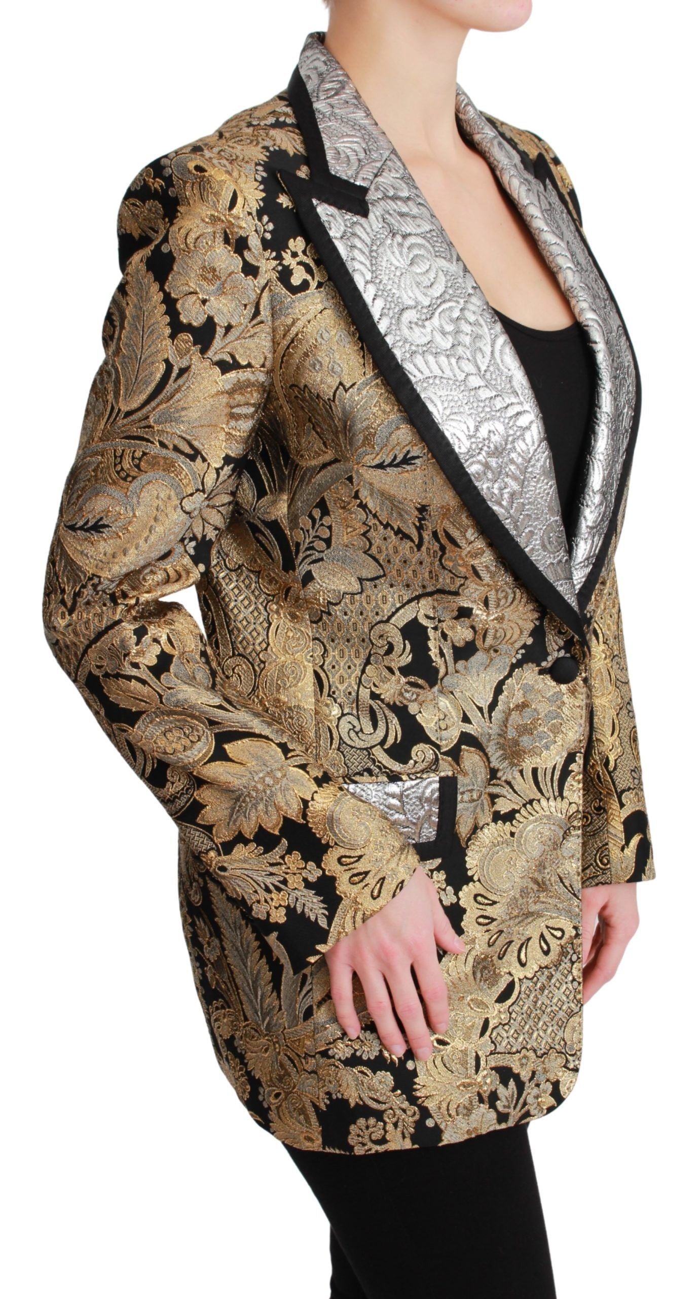 Dolce &amp; Gabbana – Eleganter Blazer aus Jacquard mit goldenem Blumenmuster