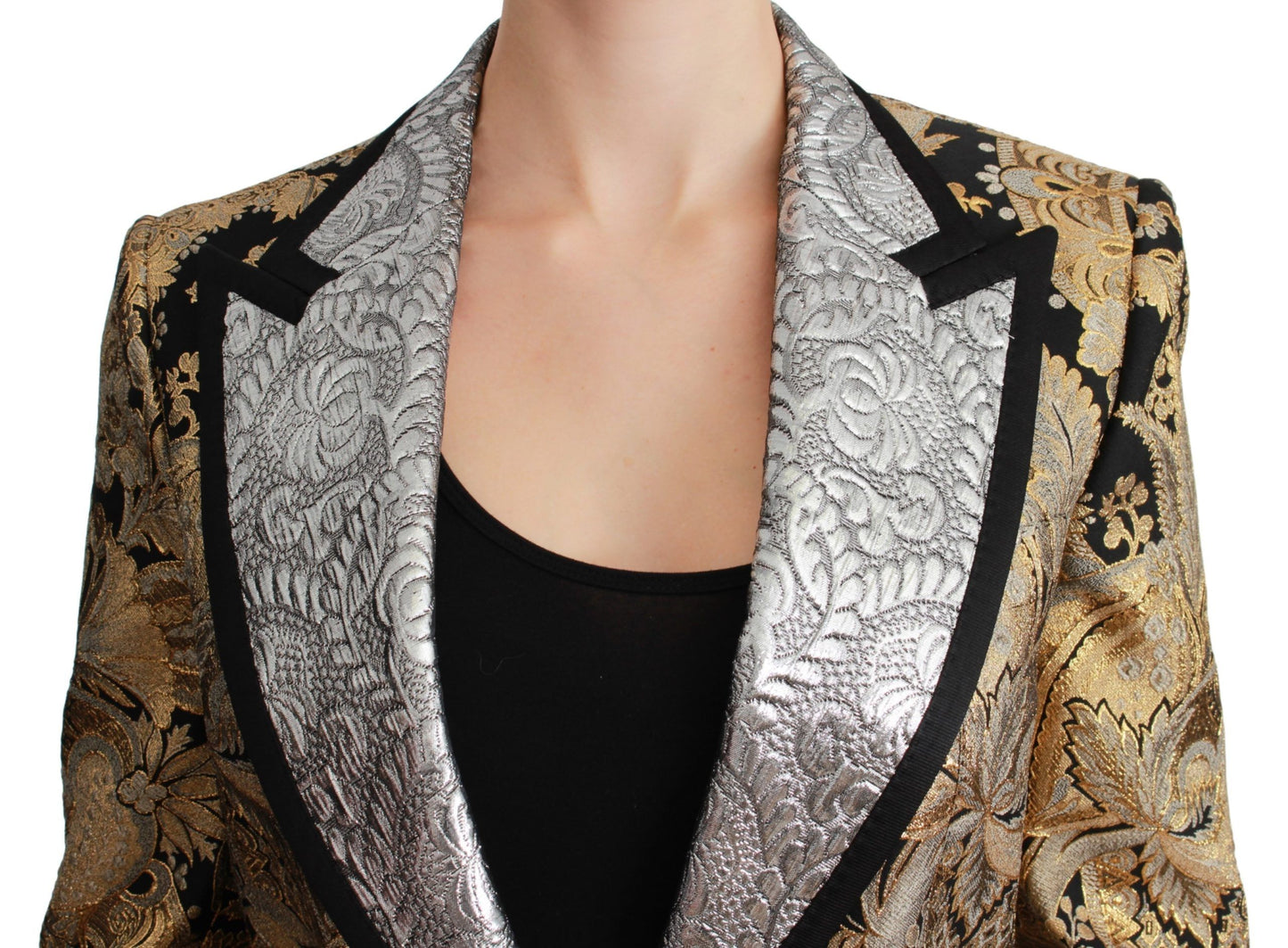 Dolce &amp; Gabbana – Eleganter Blazer aus Jacquard mit goldenem Blumenmuster